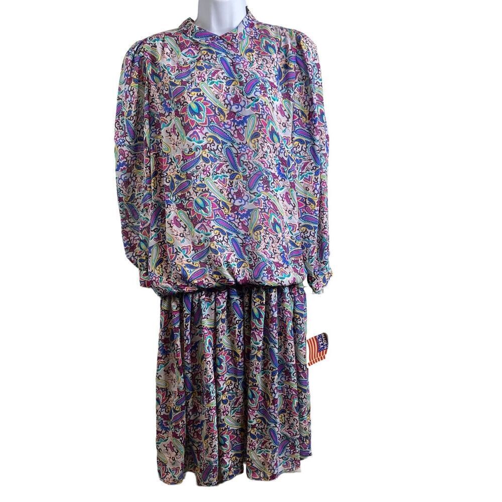 Vintage Breli‎ Originals Women's Paisley Long Dress Size 10 Blouson Modest Retro